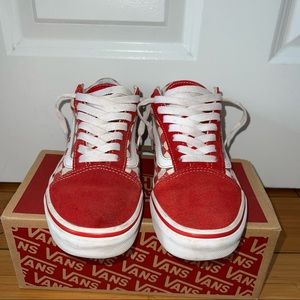 VANS Old Skool Primary Red Check Low Top Canvas Sneakers
